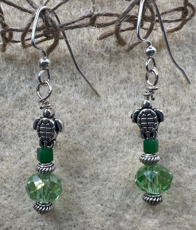 Green Turtle Beaded Earrings