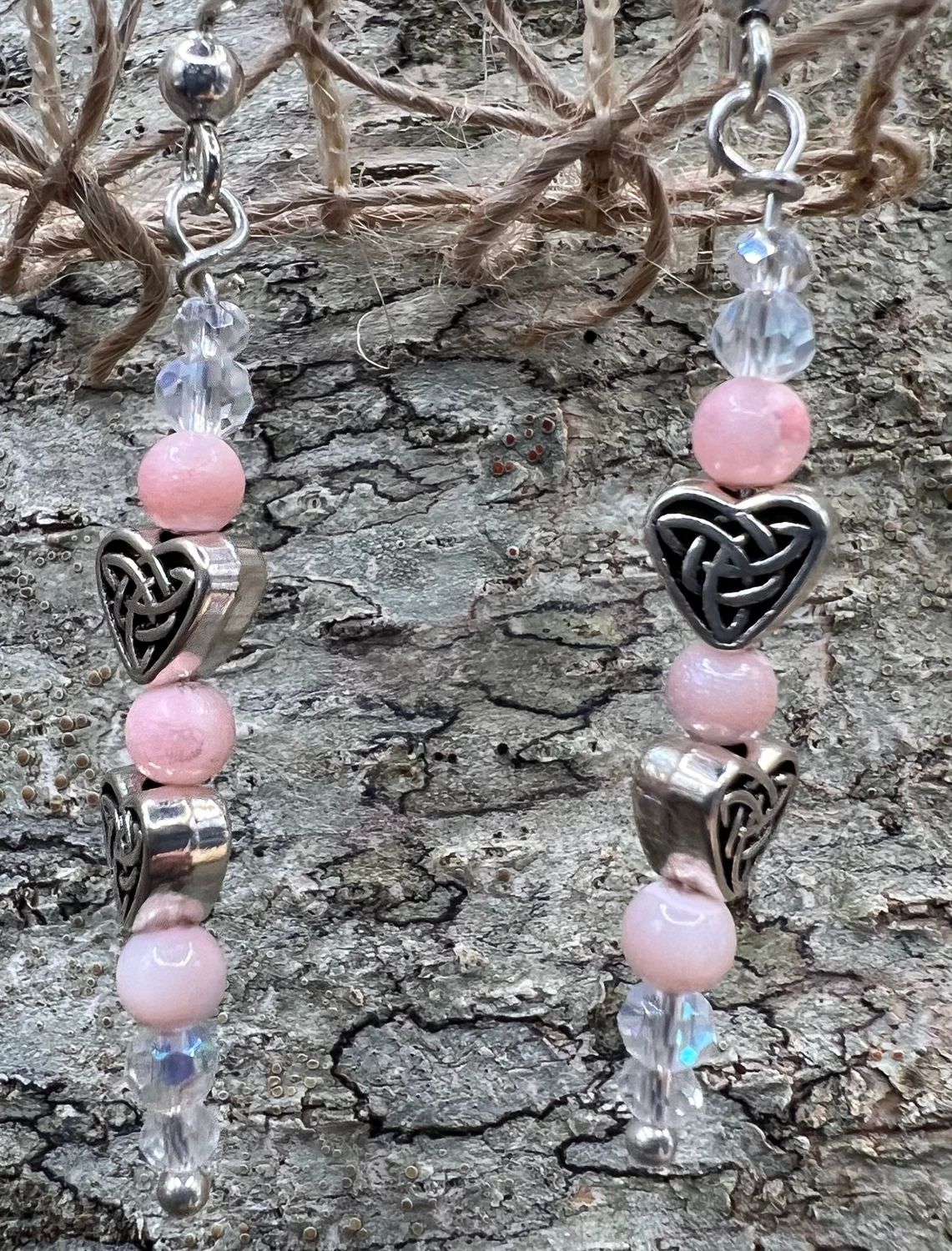Pink Heart Beaded Earrings