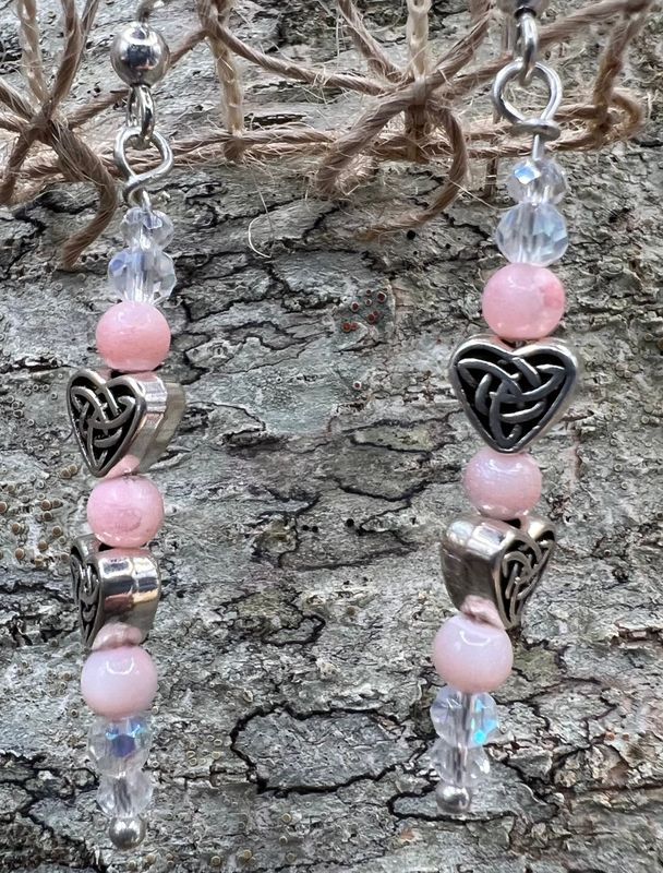 Pink Heart Beaded Earrings