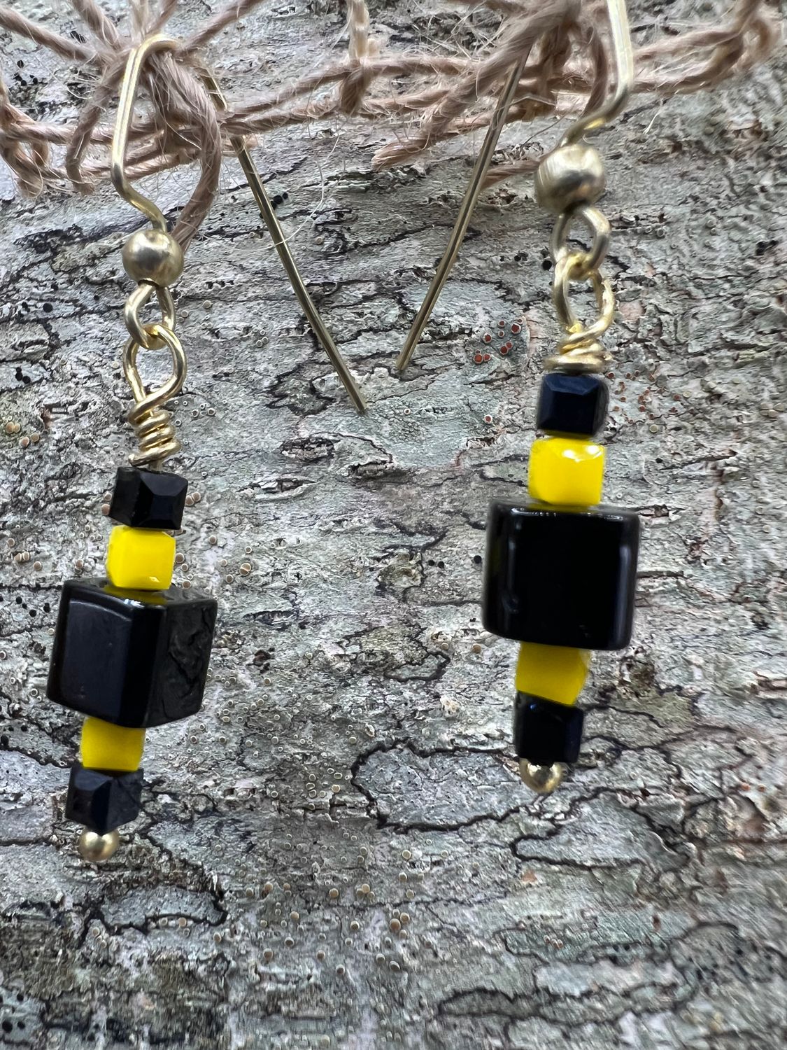 Black and Yellow Beaded Earrings