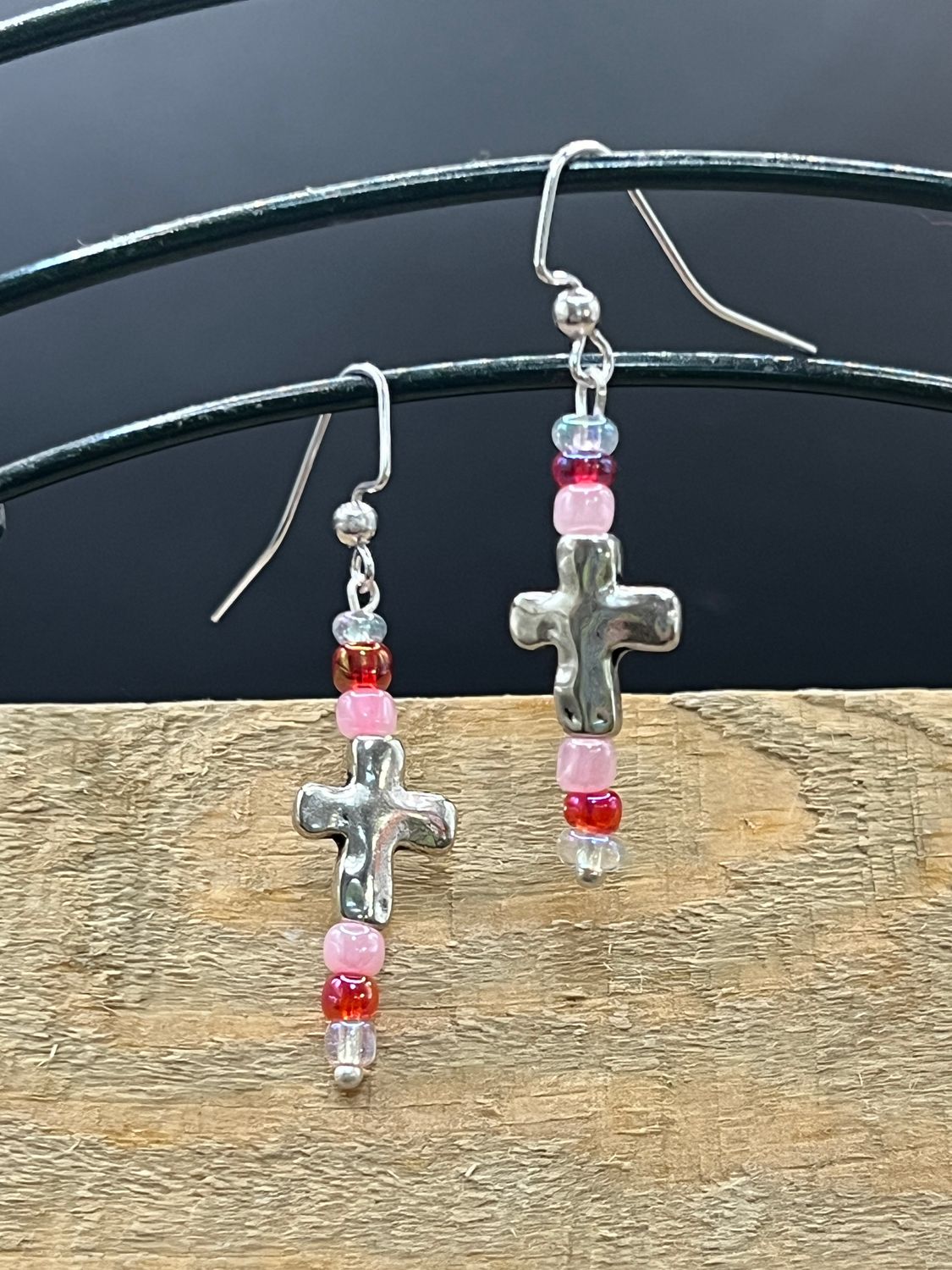Pink Cross Earrings