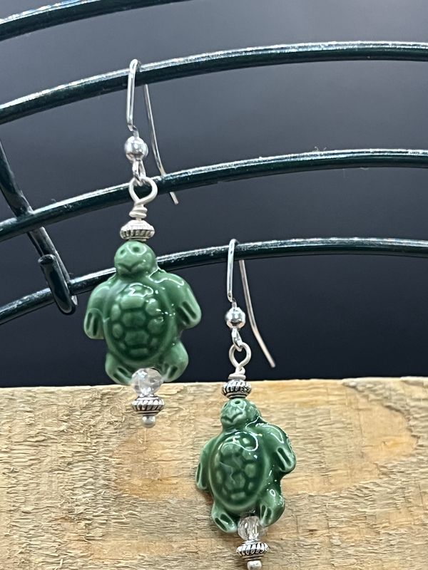 Green Turtle Earrings
