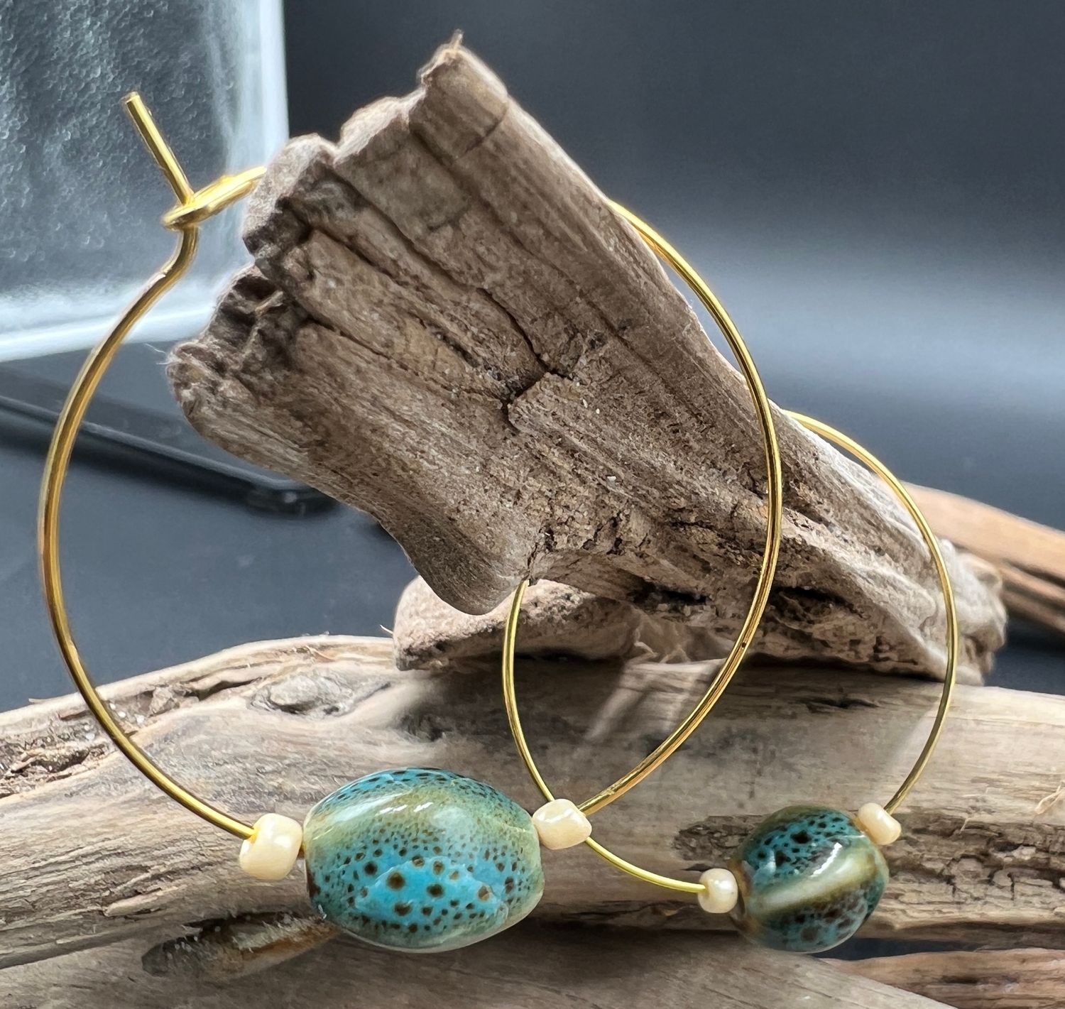 Handmade Beaded Earrings 1-1/4&quot; hoop