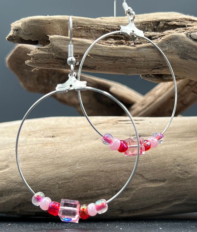 Handmade Beaded Earrings 1-1/2&quot; hoop
