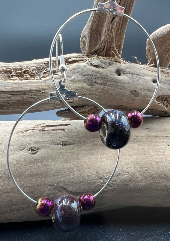 Handmade Beaded Earrings 1-1/2&quot; hoop