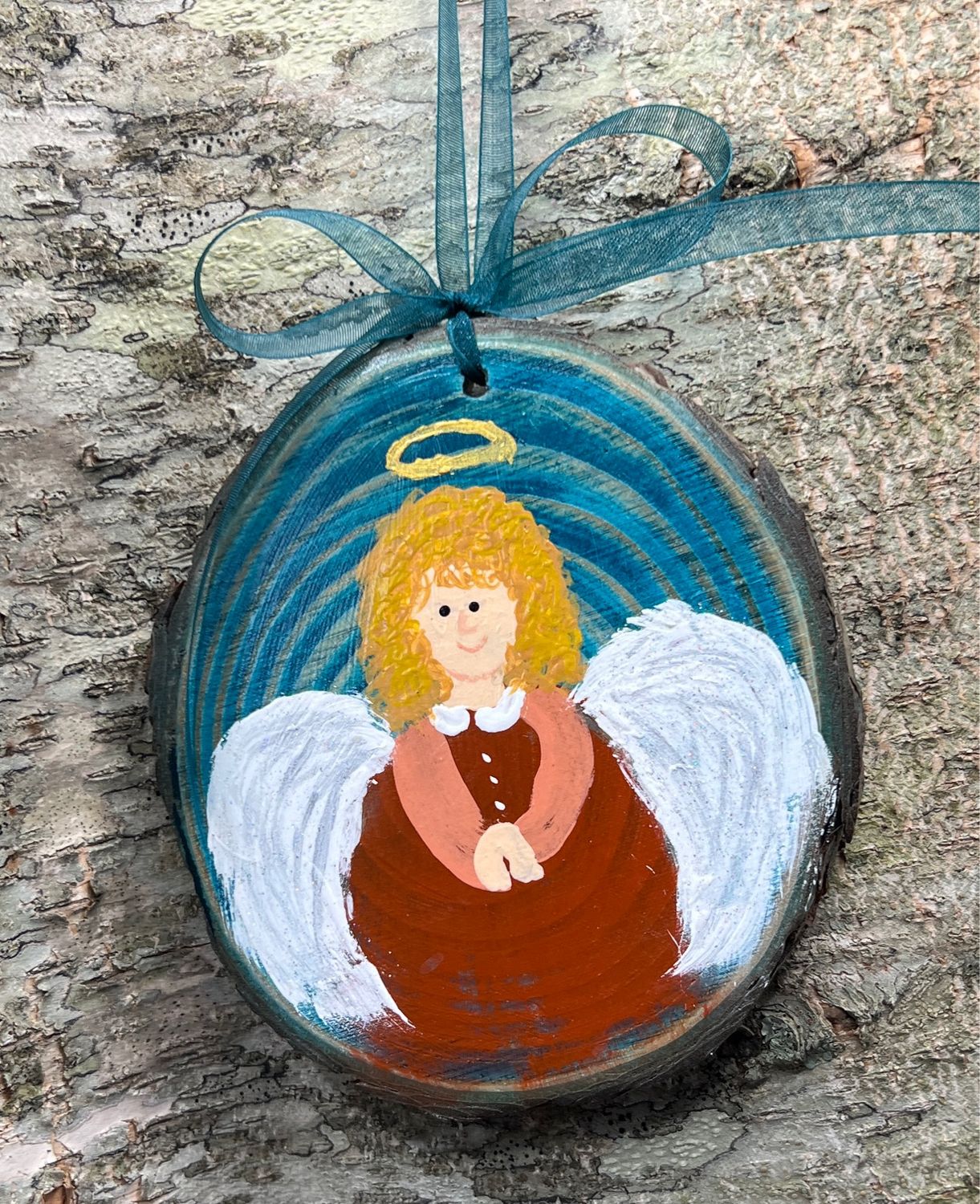 Wooden Disc Angel Ornament