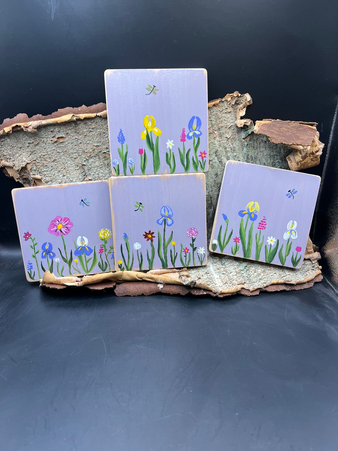 Hand painted Spring flower Coaster Set