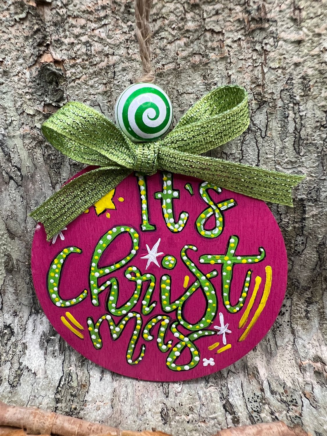 hand painted 3&quot; Wooden Disc Ornament