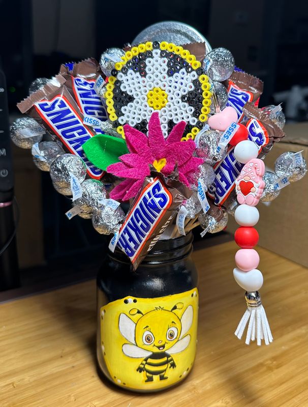 Hand painted Candy Bouquet jar with keychain