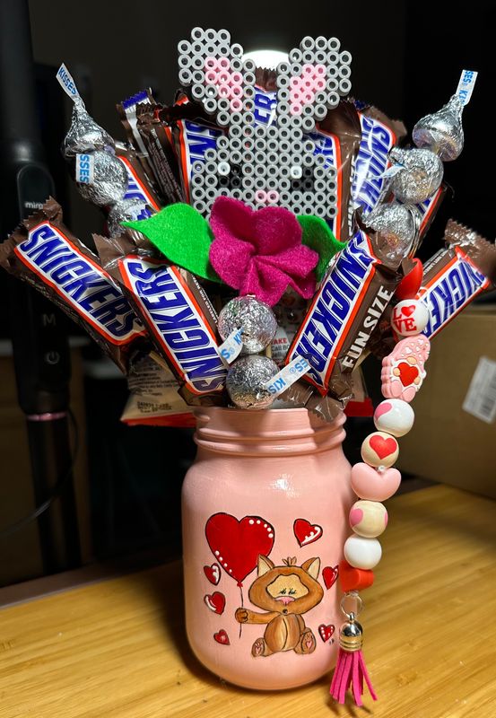 Hand painted Candy Bouquet jar with keychain