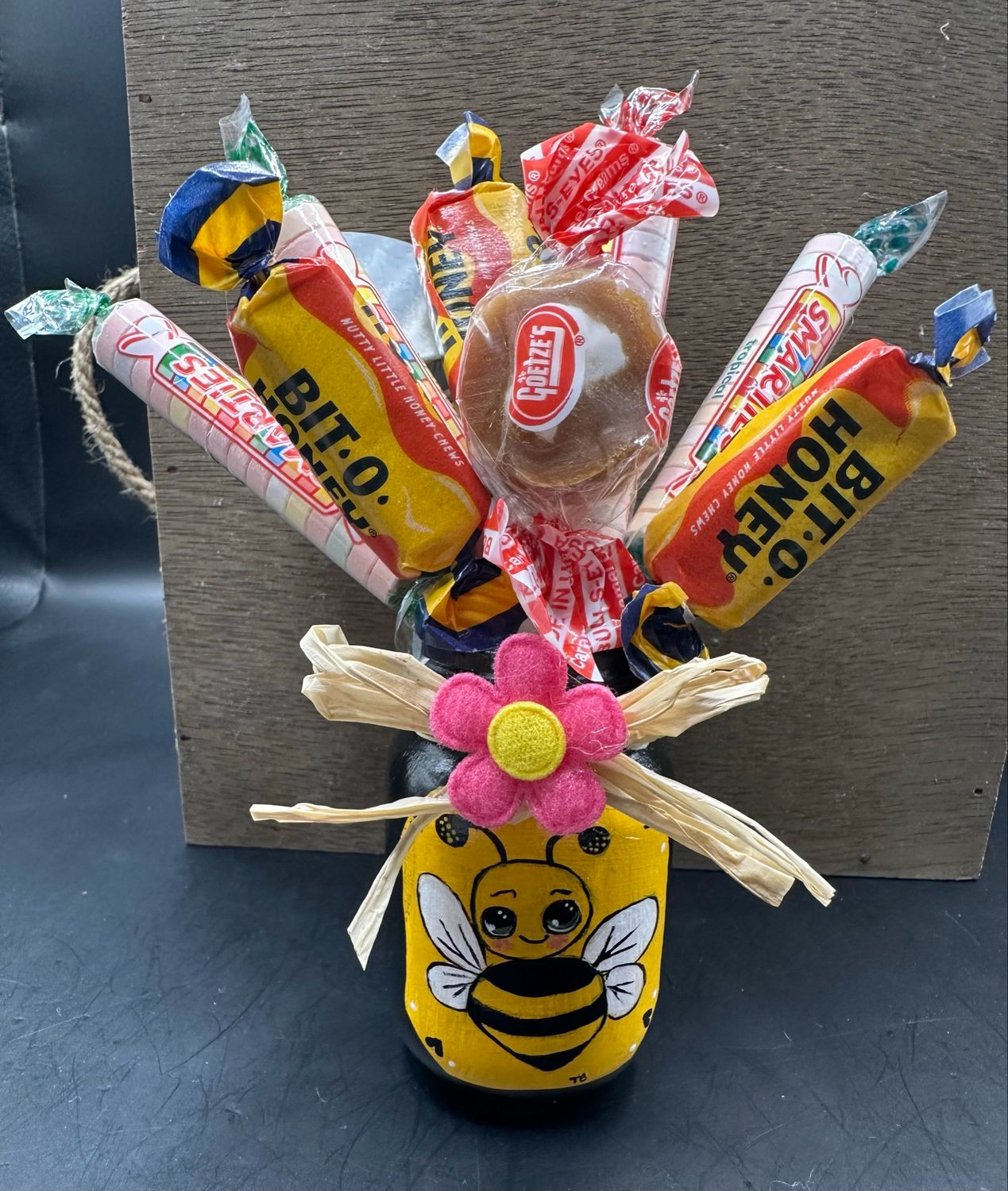 Hand Painted Mason Jar With Candy Bouquet