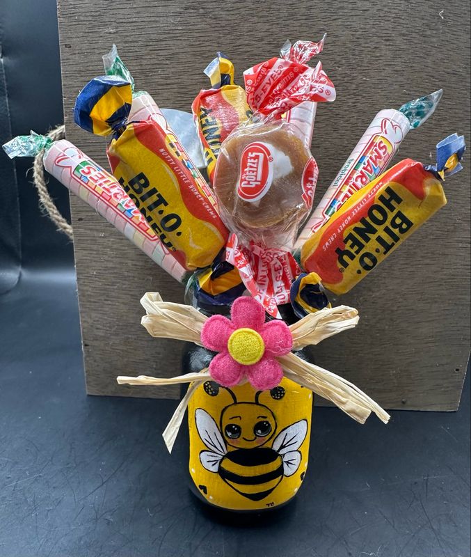 Hand Painted Mason Jar With Candy Bouquet