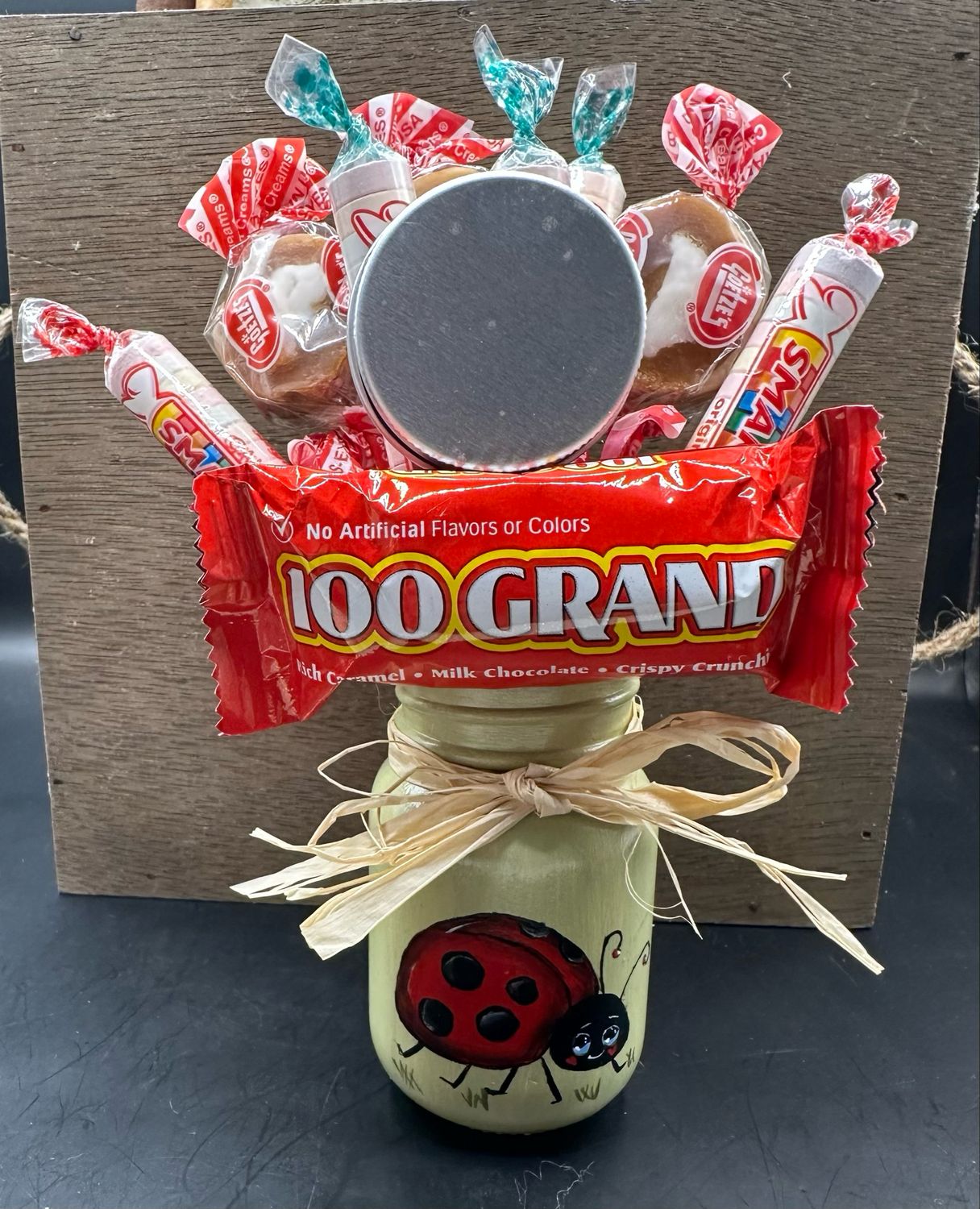 Hand Painted Mason Jar With Candy Bouquet