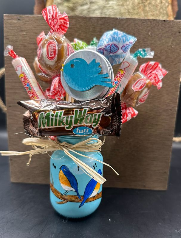 Hand Painted Mason Jar With Candy Bouquet