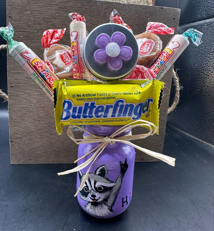 Hand Painted Mason Jar With Candy Bouquet
