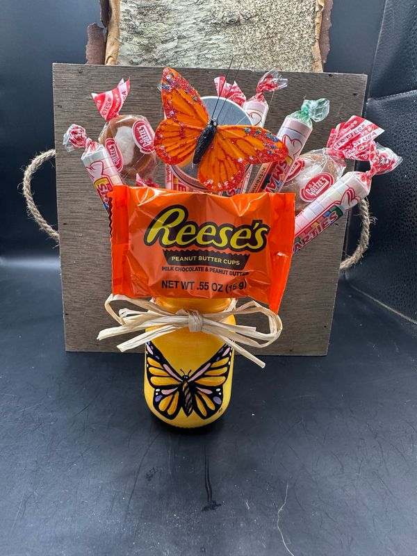 Hand Painted Mason Jar With Candy Bouquet