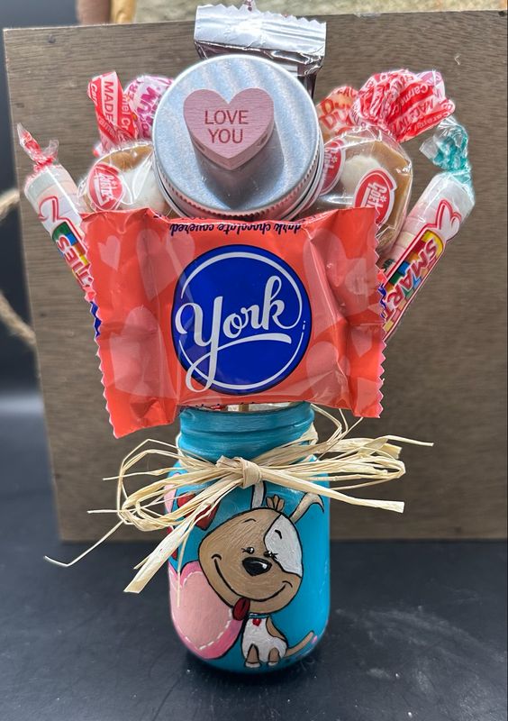 Hand painted Mason Jar Candy bouquet