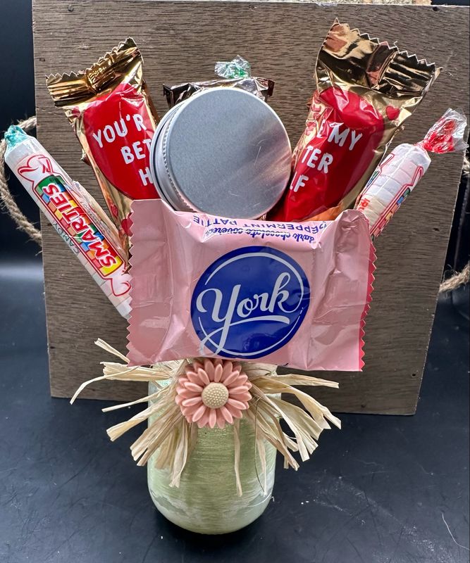 Hand painted Mason Jar Candy Bouquet
