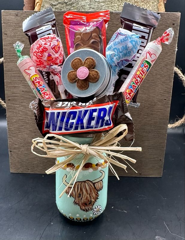 Hand painted Mason Jar Candy Bouquet