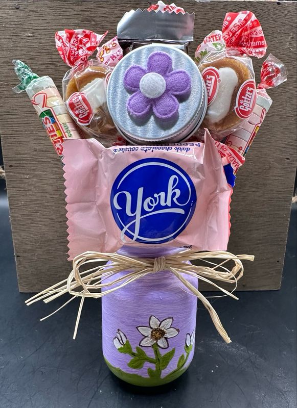 Hand painted Mason Jar Candy Bouquet