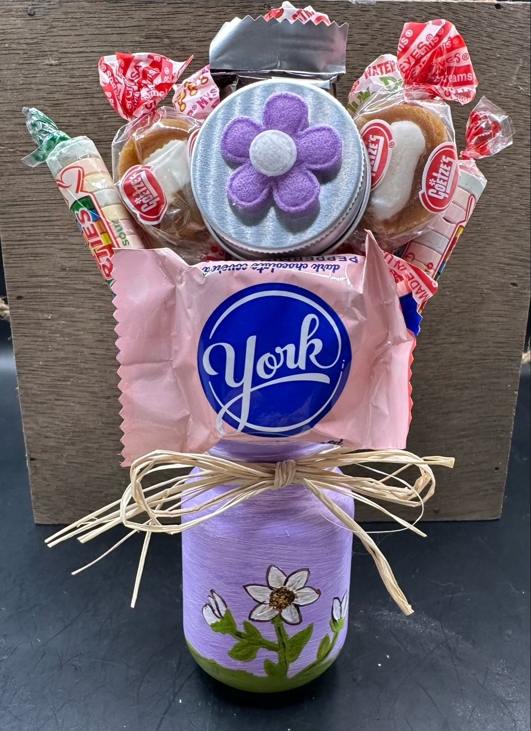 Hand painted Mason Jar Candy Bouquet