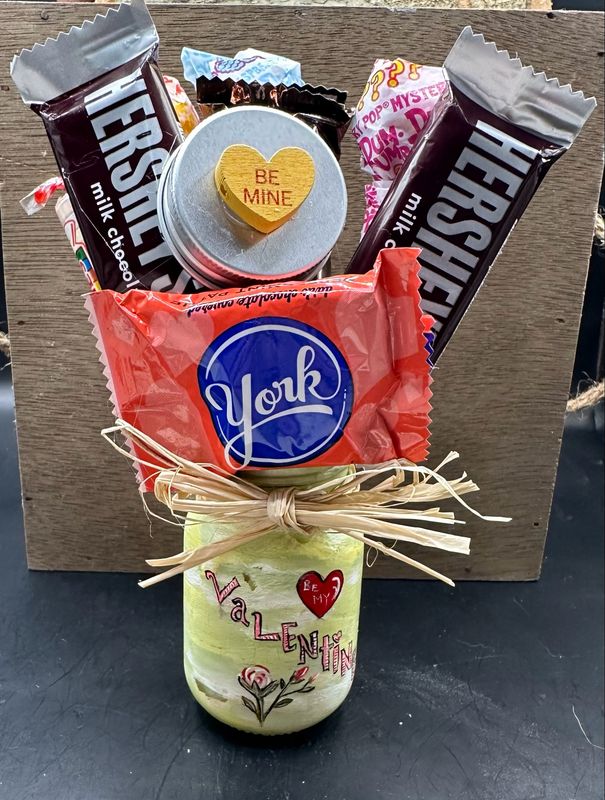 Hand painted Mason Jar Candy Bouquet