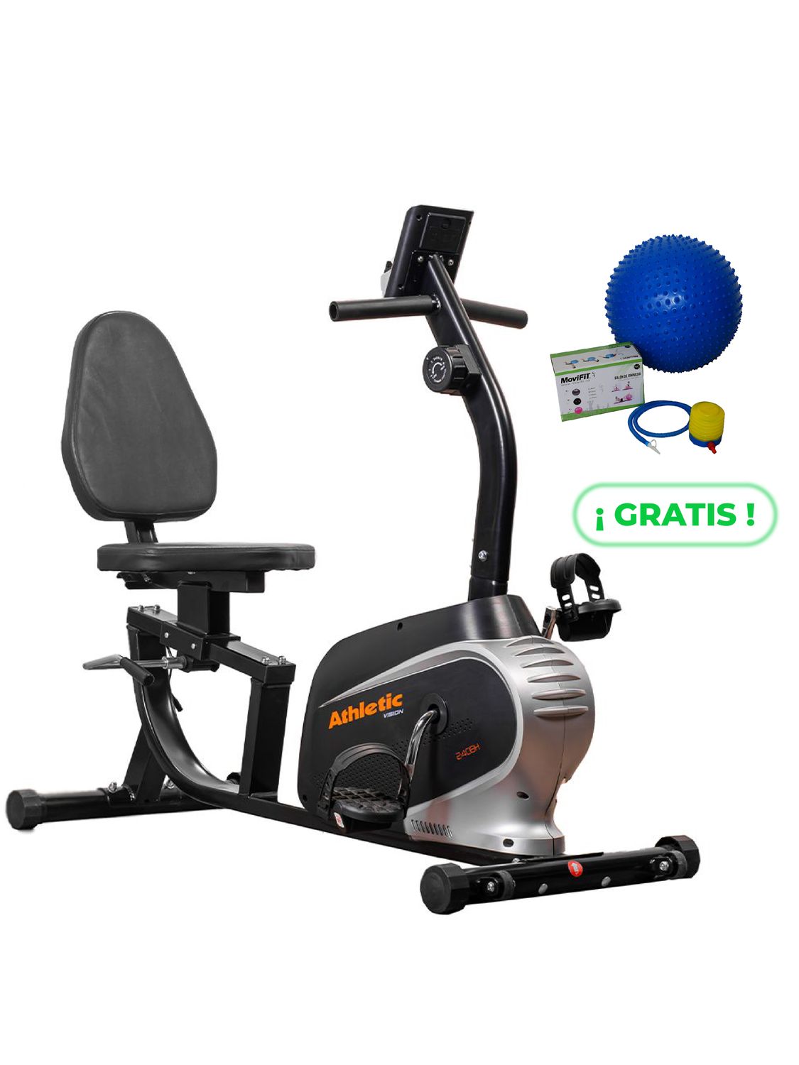 240BH BICICLETA RECLINADA (RECUMBENT) ATHLETIC + BALÓN PILATE PUYAS 55 CM