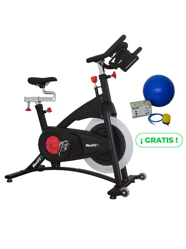 BICICLETA ESTÁTICA TIPO SPINNING PROFESIONAL SPIN CYCLE MOVIFIT (SIN CONSOLA) + BALÓN PILATE PUAS 55 CM