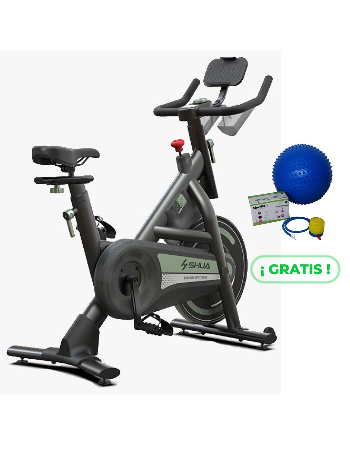SH-B386 BICICLETA TIPO SPINNING RESIDENCIAL SHUA FITNESS + BALÓN PILATES PUYAS 55 CM