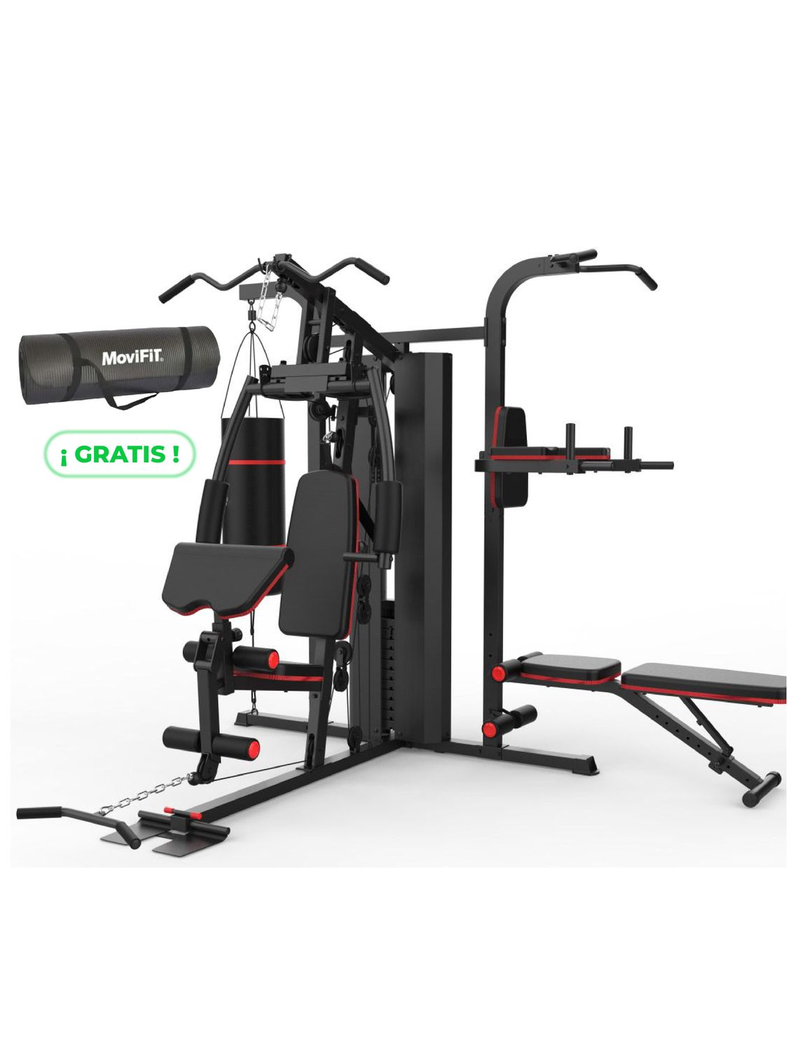 631S MULTIGIMNASIO MOVIFIT 3 ESTACIONES + COLCHONETA YOGA NEGRA