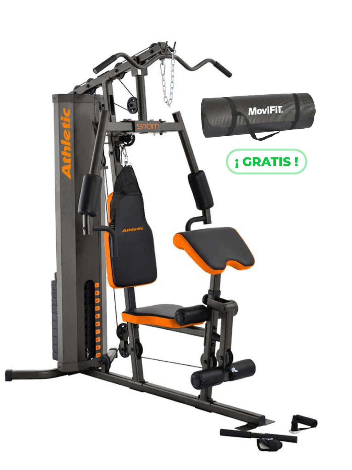 510M MULTIGIMNASIO ATHLETIC 1 ESTACIÓN, 1 TORRE DE PESAS DE 150 LBS + COLCHONETA DE YOGA NEGRA