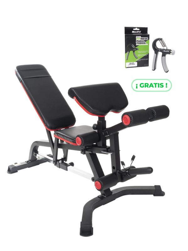 MS-6102 BANCO MULTIPOSICIÓN MULTI-EJERCICIOS SEMI-PROFESIONAL MOVIFIT + GRIP TENSOR DE MANO 5-20 KG