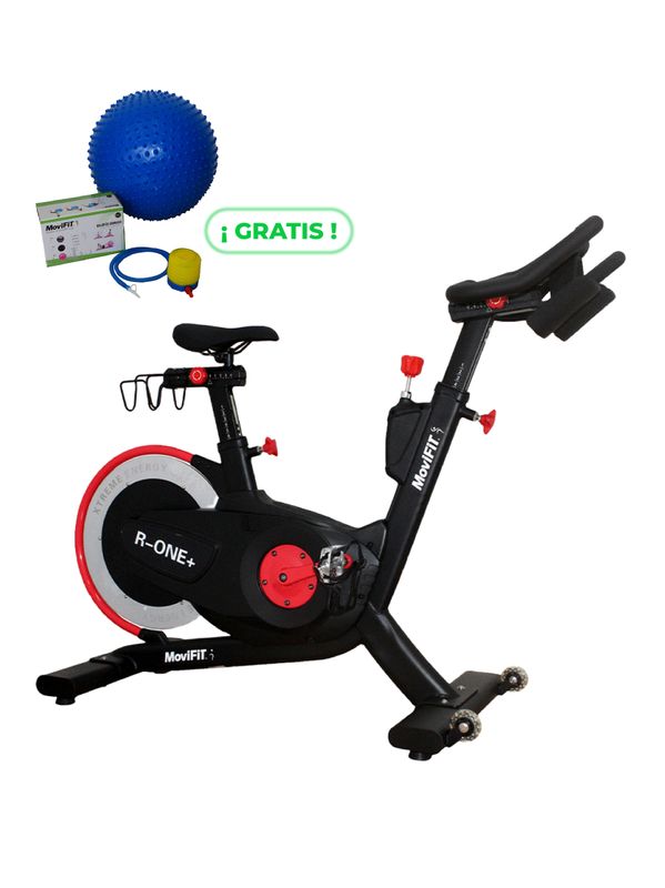 BICICLETA ESTÁTICA TIPO SPINNING PROFESIONAL R-ONE BASIC MOVIFIT SIN CONSOLA + BALÓN PUYAS 55 CM