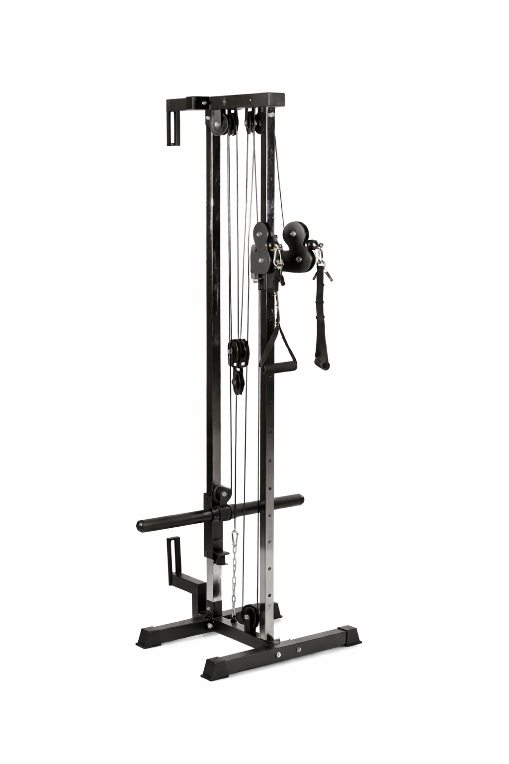 POLEA AJUSTABLE PARA PARED OK1196 CON CARGA DE DISCOS (NO INCLUIDOS). AJUSTABLE EN ALTURA, INCLUYE MANIGUETAS/AGARRES.