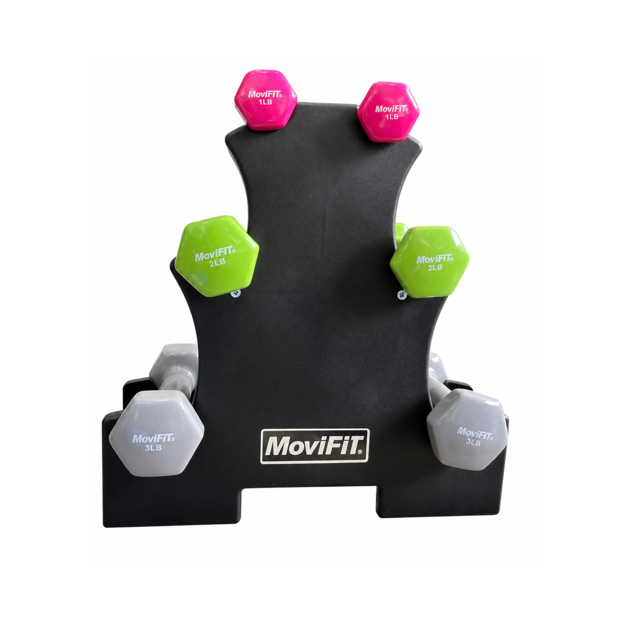 MOVIFIT® Soporte Plástico 3 Niveles Mancuernas Vinilo - Mancuernas Incluidas
