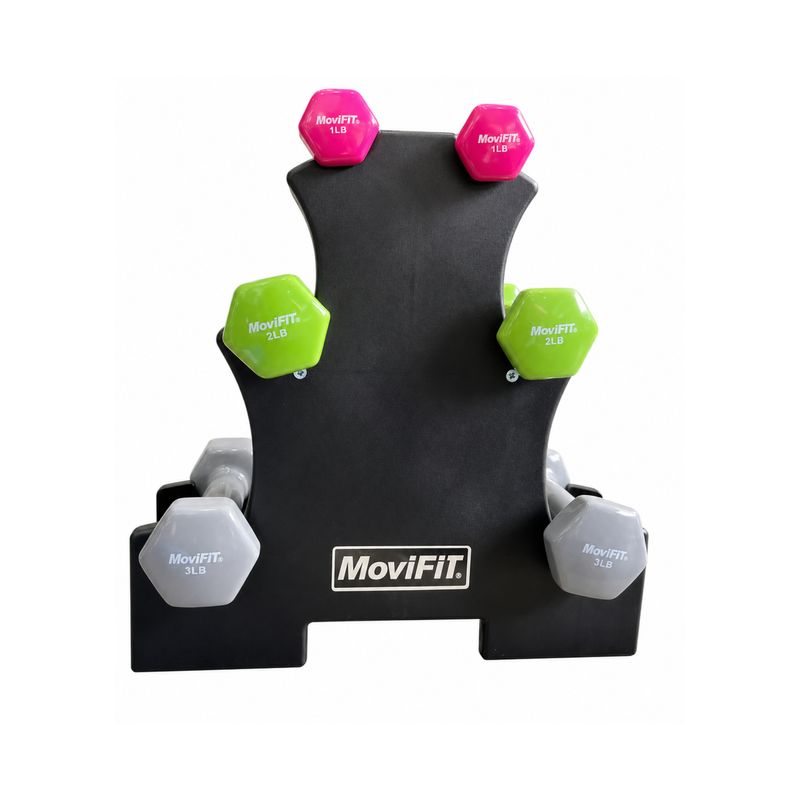 MOVIFIT® Soporte Plástico 3 Niveles Mancuernas Vinilo - Mancuernas Incluidas