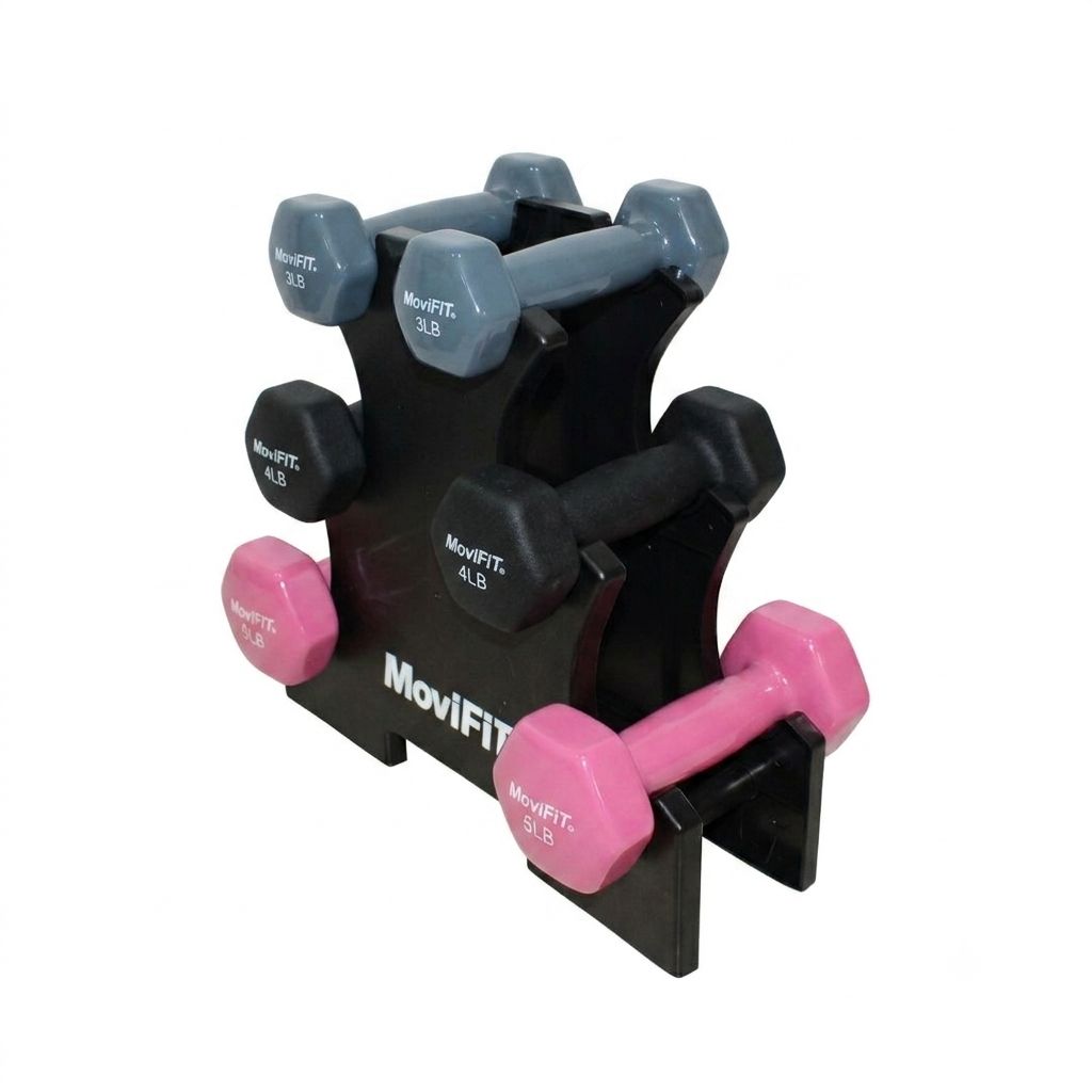 COMBO: Soporte Plástico 3 Niveles Mancuernas Vinilo - Mancuernas Incluidas