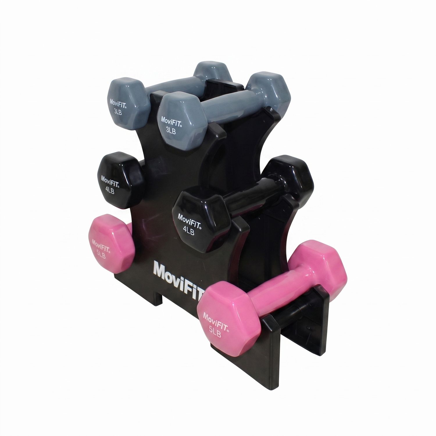 COMBO: Soporte Rack Plástico 3 Niveles Mancuernas Vinilo - Mancuernas Incluidas