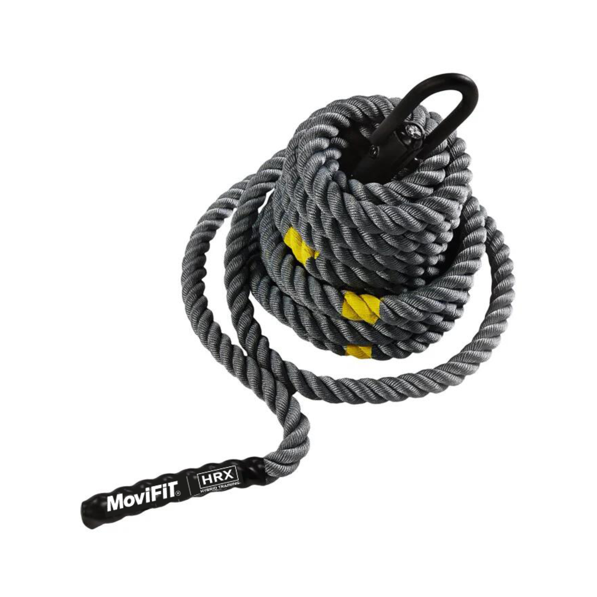 Cuerda de Potencia (Battle Rope) para Jalada de Trineo Color Gris Claro y Detalles Amarillos