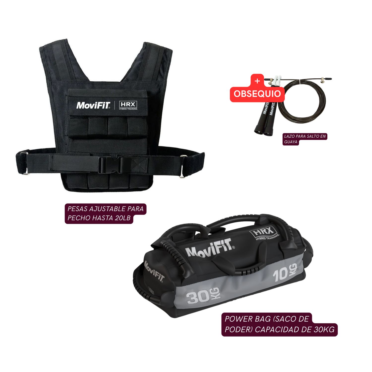 COMBO Pesas Ajustables para Pecho  + Saco de Poder GRATIS Lazo para Salto en Guaya