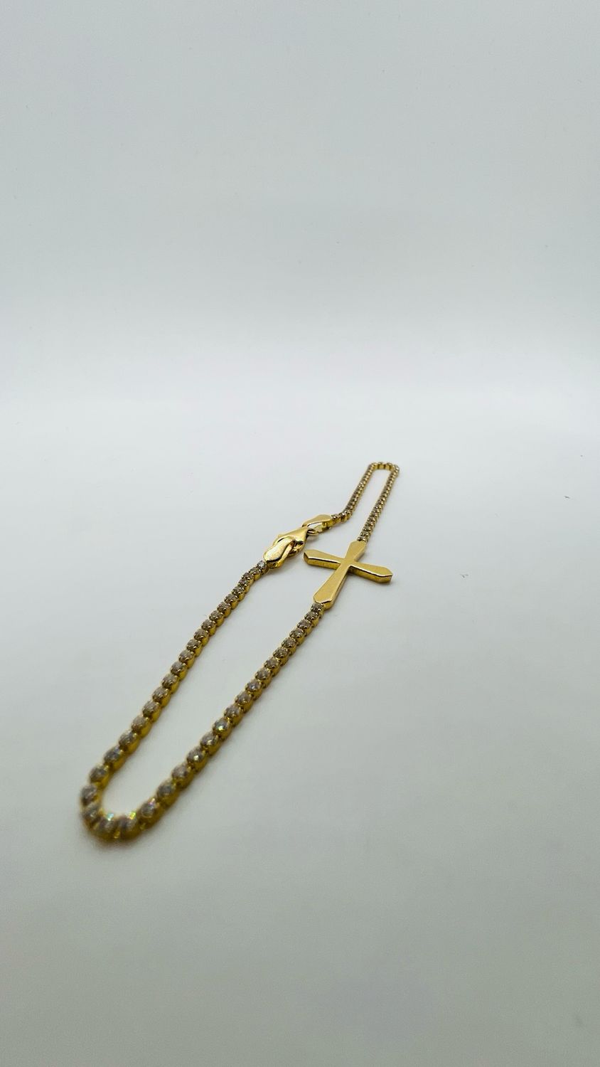 Pulsera tenis cruz 14k