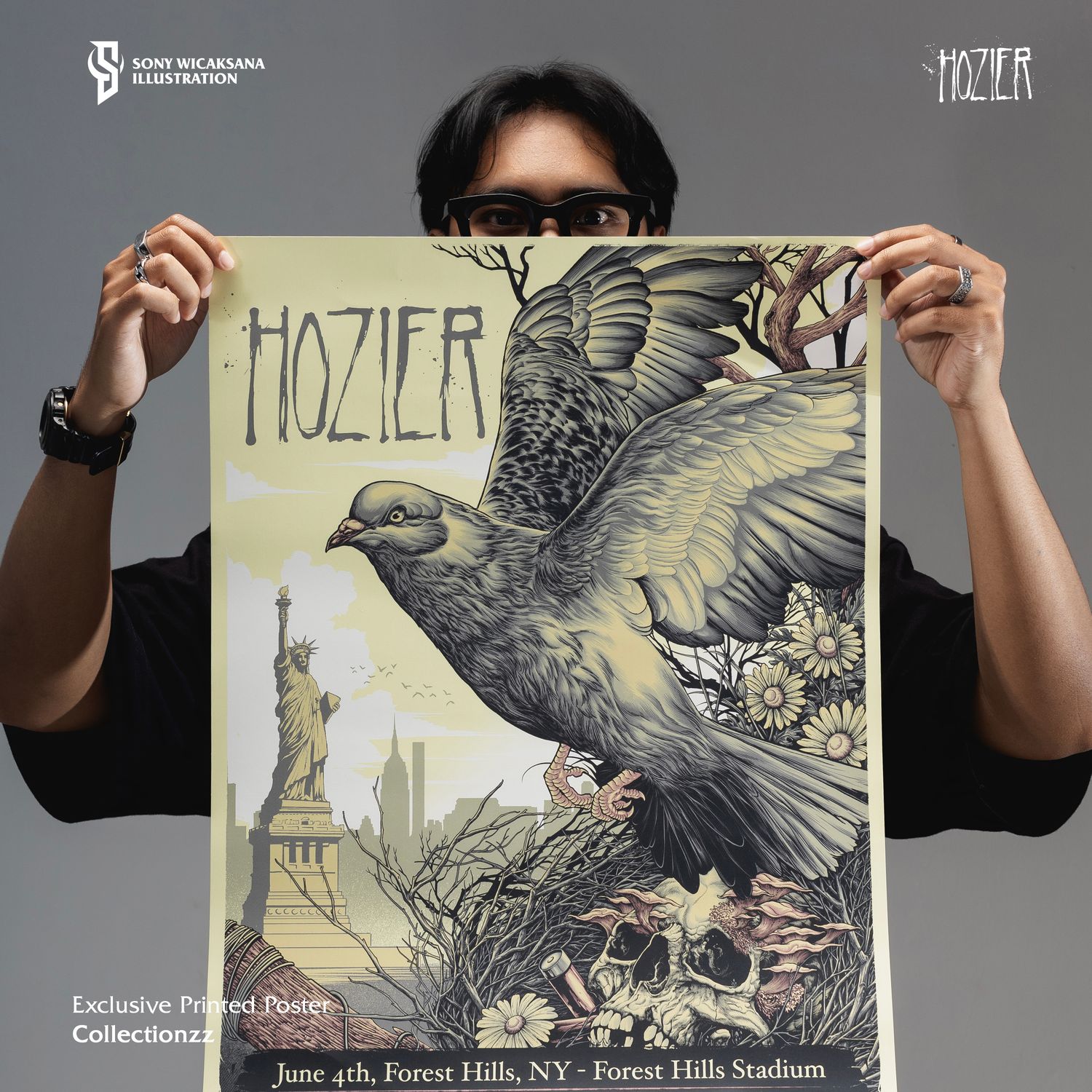 Signed Printed Poster - Hozier Unreal Unearth Tour 2024 Forest Hill Edition: Bones and Beaks
