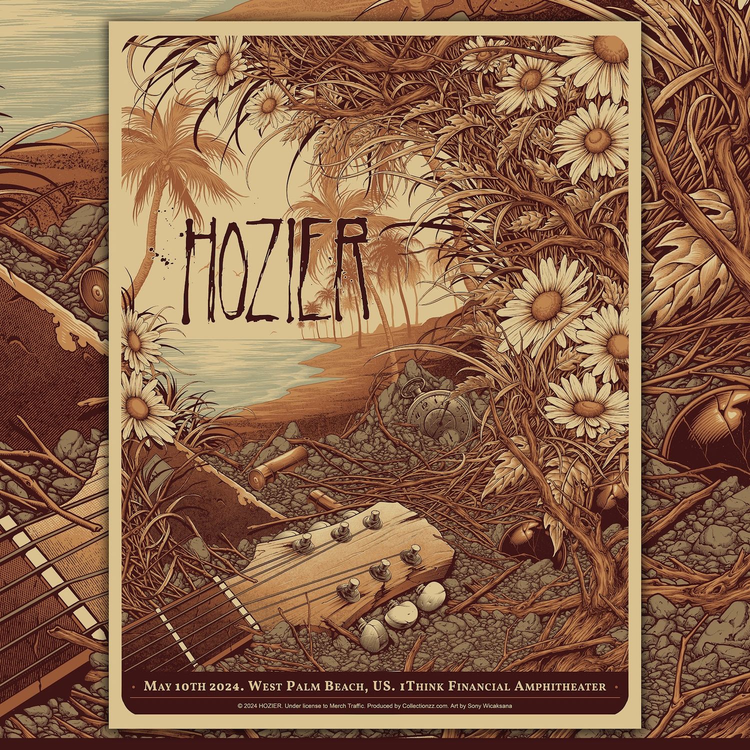 Signed Printed Poster - Hozier Unreal Unearth Tour 2024 West Palm Beach Edition: Seaside Symphony