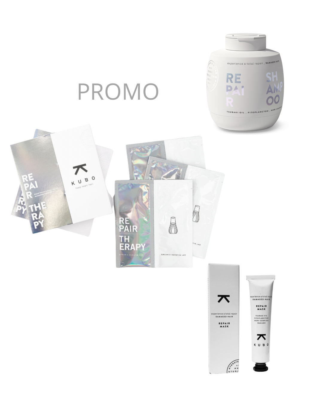 KUBO REPAIR PACK THERAPY ( 5 Terapie da 2 bustine da 15ML ciascuna)+SHAMPOO REPAIR 300ML OMAGGIO+1 TRAVEL REPAIR MASK 30ML (DEL VALORE DI 48,70 EUR)