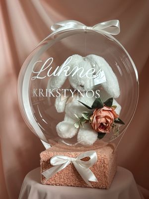 Personalizuota dovana balione - Baltasis Kiškutis krikštynoms