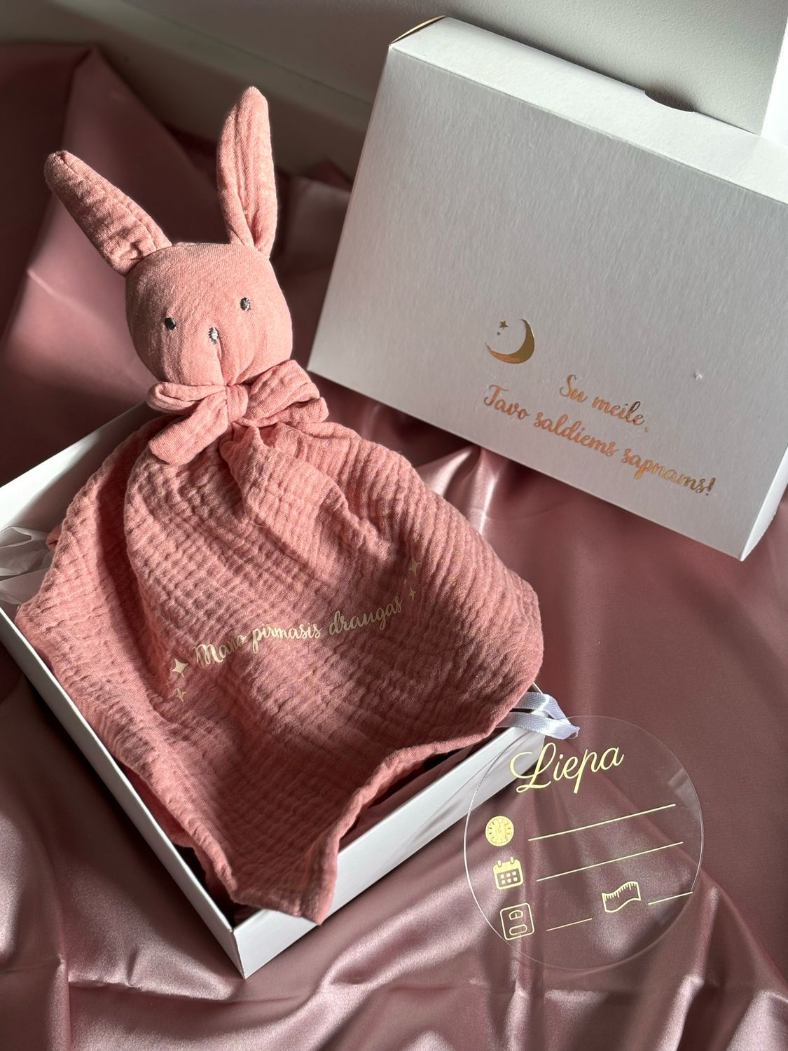 Personalizuotas migdukas kūdikiui - rožinės spalvos