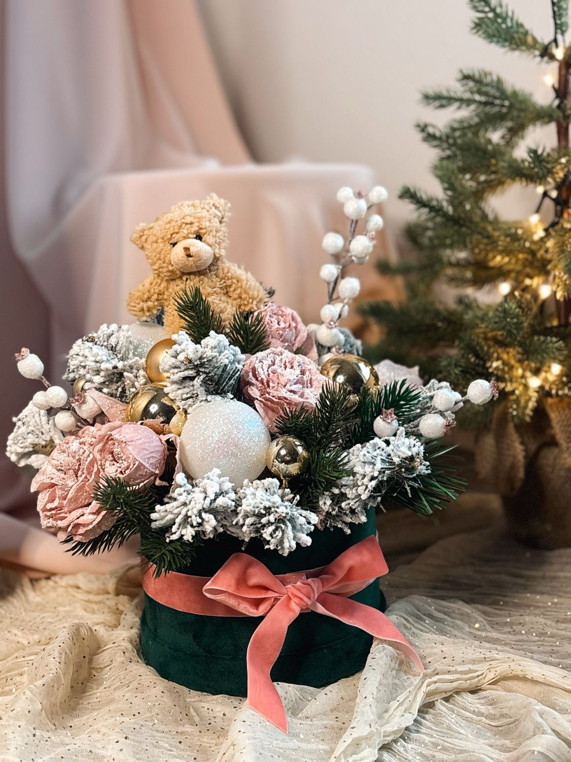 Kalėdinė kompozicija - Rožinė pastelė