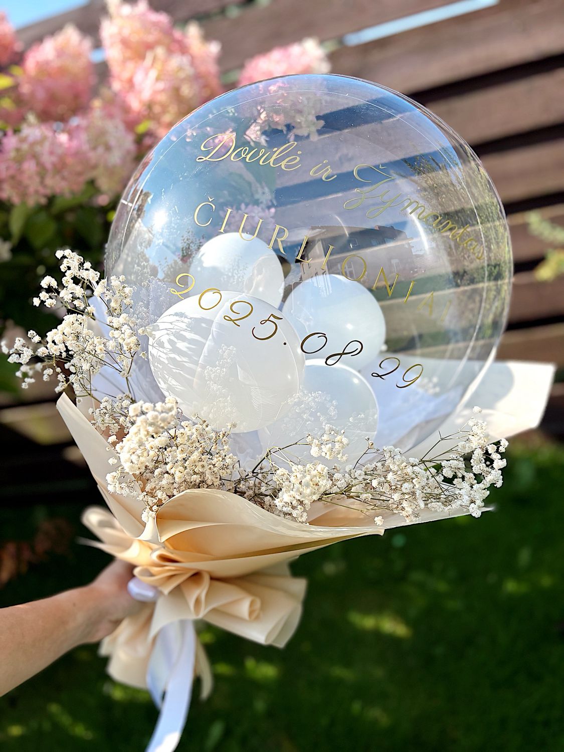 Personalizuota dovana balione - Gipsofilija