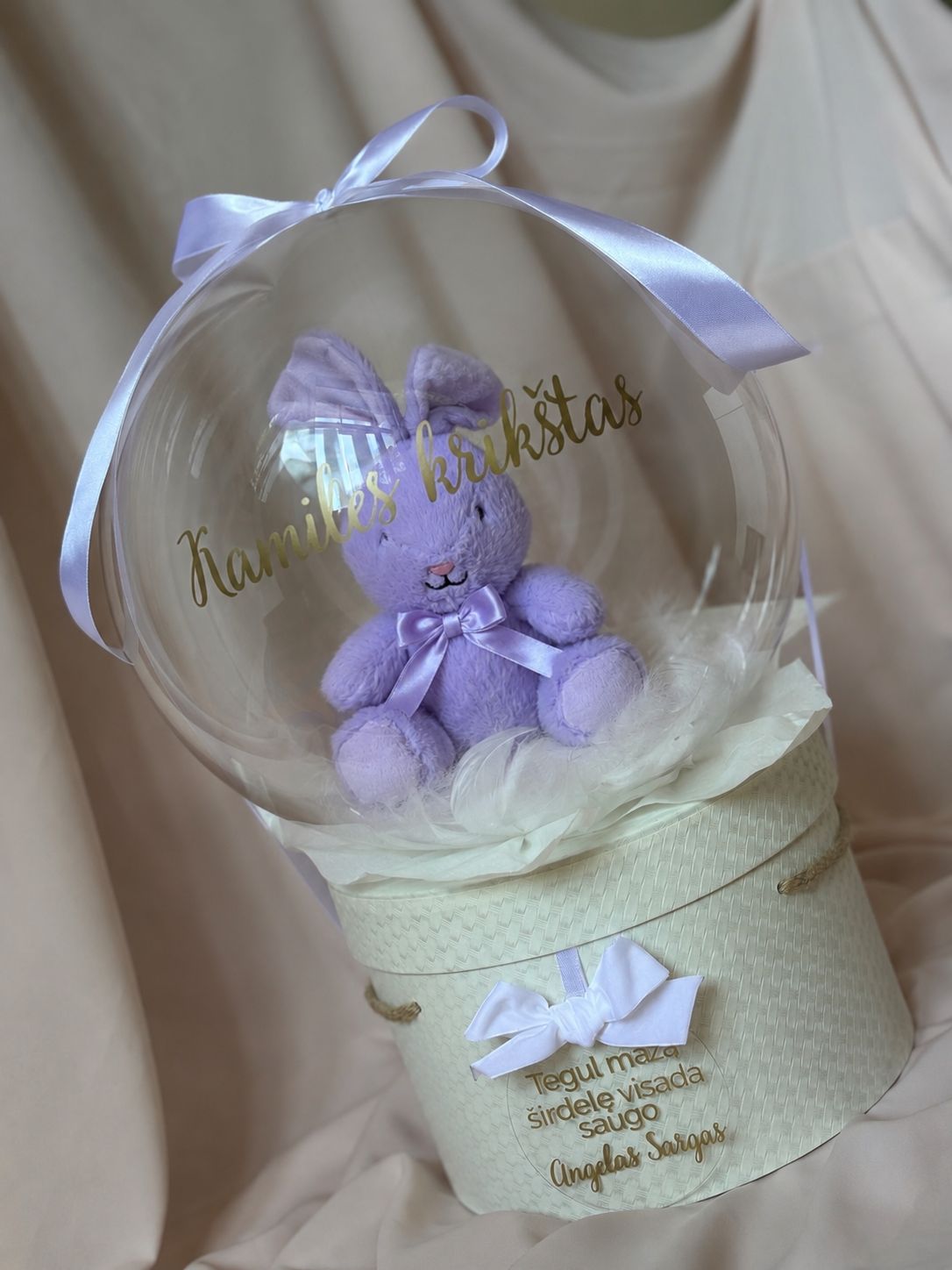 Personalizuota dovana balione - Violetinis zuikis