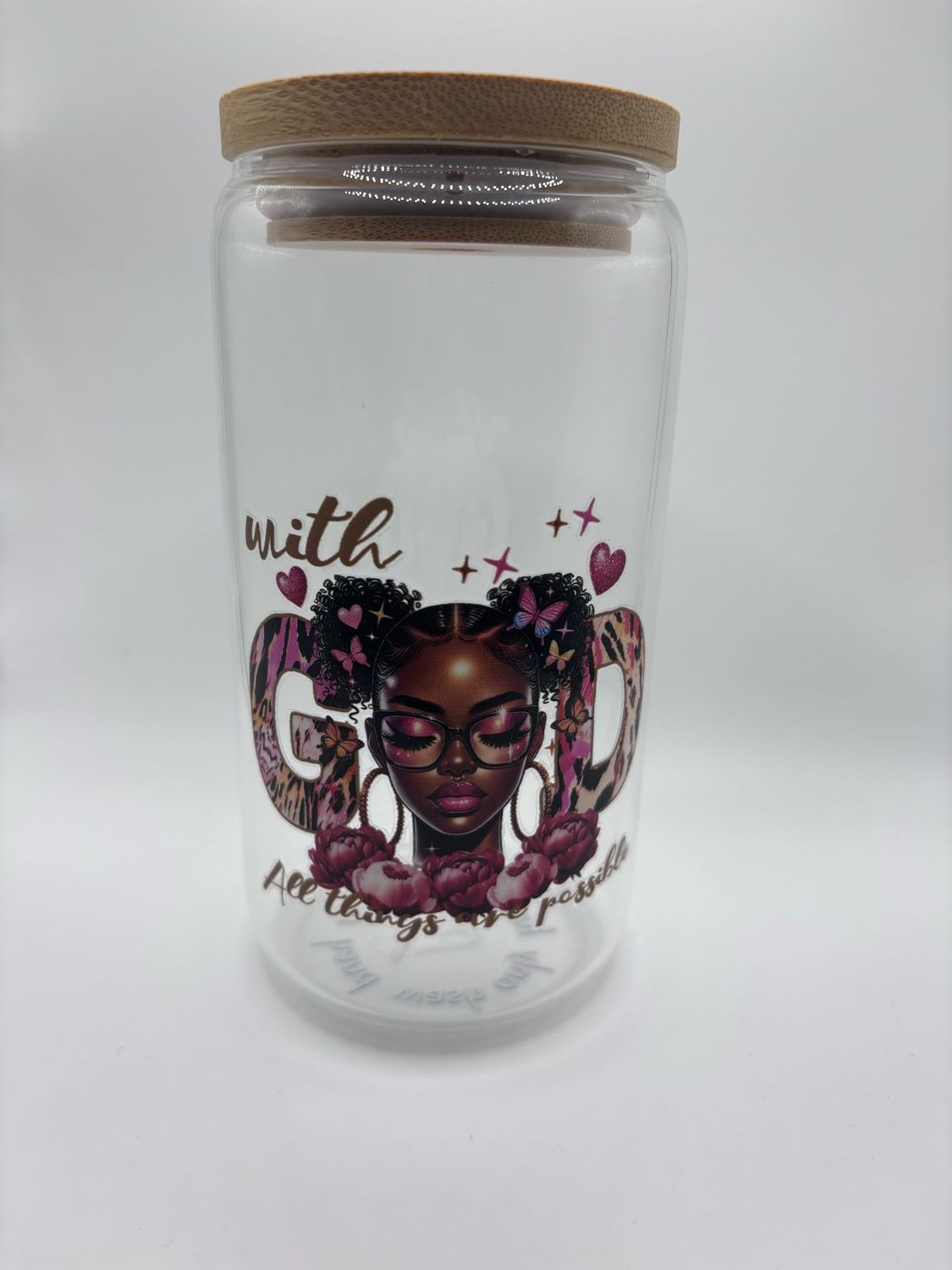 16 oz Glass Cup – With God All Things Are Possible ✨🙌